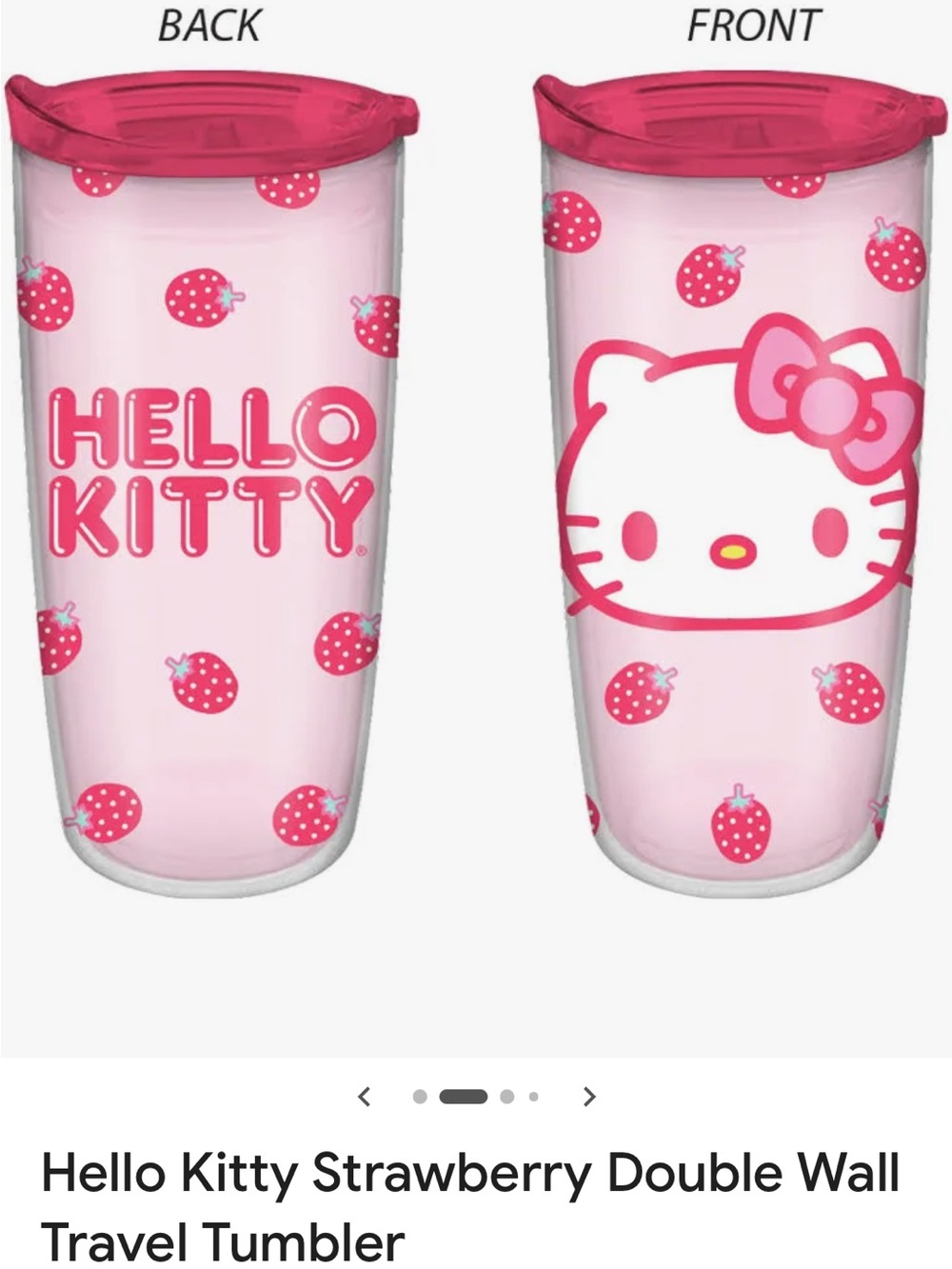 Hello Kitty Pink Strawberry Travel Tumbler with Hot Pink Lid